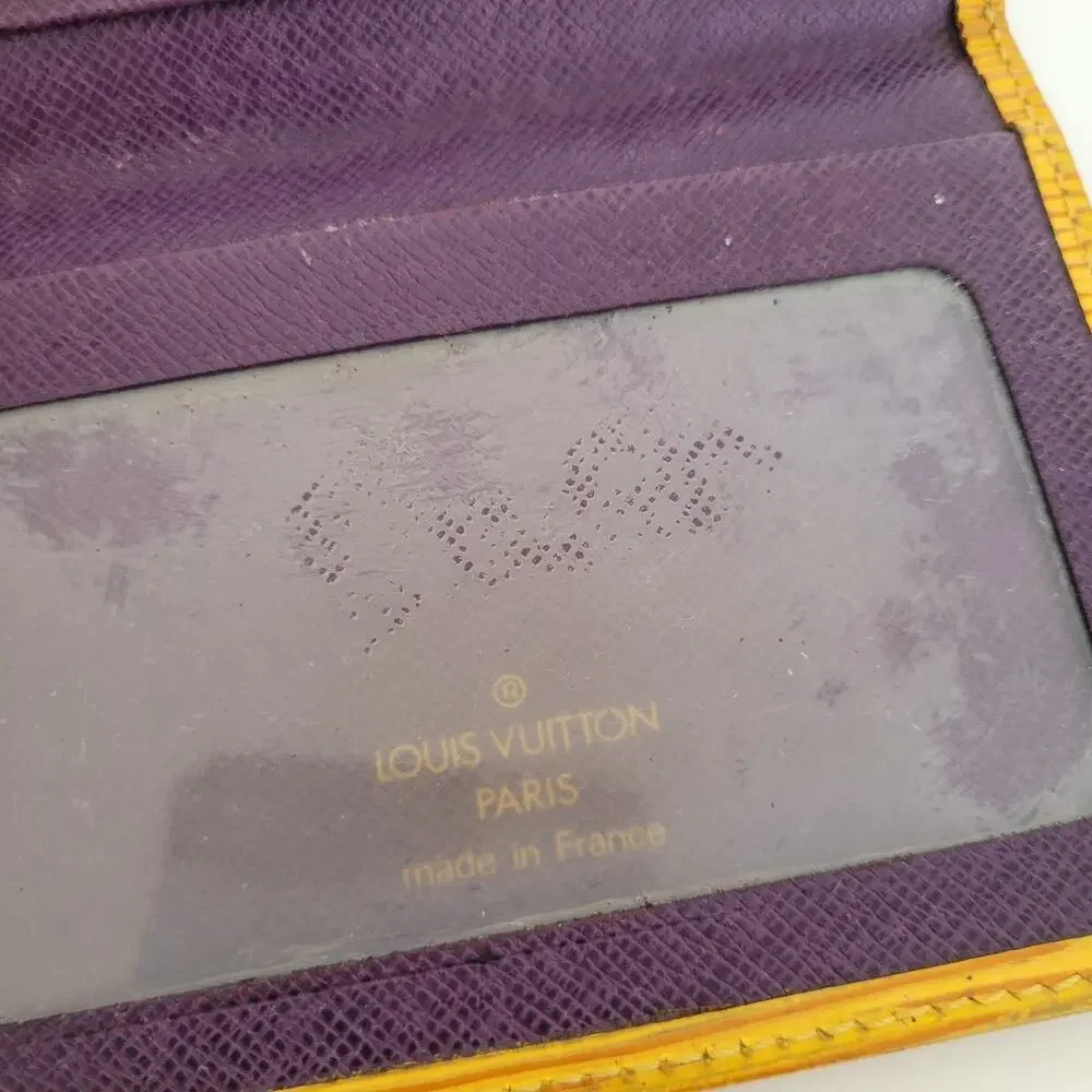 Louis Vuitton LV Epi Vintage Card 2 ID Windows Wallet Yellow Purple Bifold Small